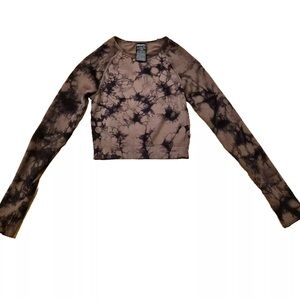 Pink Active Women's Size XSmall Tie-Dye Long Sleeve Crop Top Ribbed Stretchy
